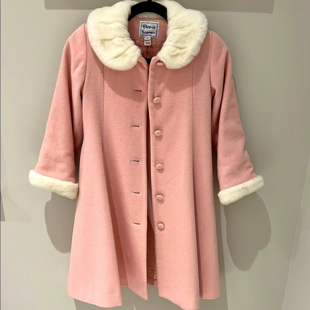 Pink fur lined collar full length little girls wool button pea coat size 6